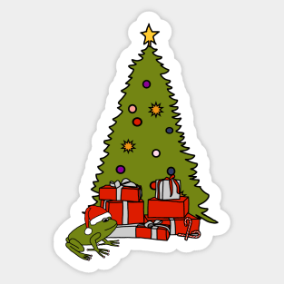 Santa Hat on Frog and Christmas Tree Sticker